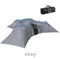 9Man Tunnel Tent 3Bedrooms Living Area Porch Camping Hiking Blackout Shelter