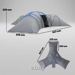 9Man Tunnel Tent 3Bedrooms Living Area Porch Camping Hiking Blackout Shelter