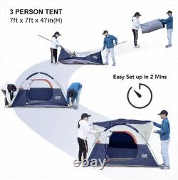 Blue 3 Person Dome Tent Waterproof 4 Season Fiberglass Camping Hiking Fishing