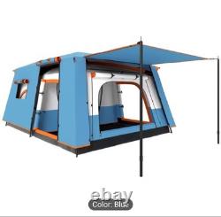 Blue Camping Tent Double Layer Tunnel Tent with Porch Living Area and 2 Rooms UK