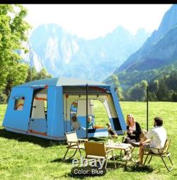 Blue Camping Tent Double Layer Tunnel Tent with Porch Living Area and 2 Rooms UK