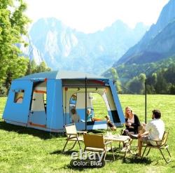 Blue Camping Tent Double Layer Tunnel Tent with Porch Living Area and 2 Rooms UK