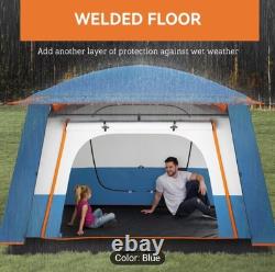 Blue Camping Tent Double Layer Tunnel Tent with Porch Living Area and 2 Rooms UK