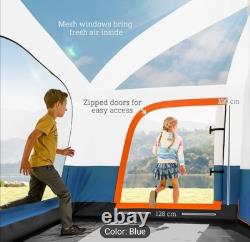 Blue Camping Tent Double Layer Tunnel Tent with Porch Living Area and 2 Rooms UK