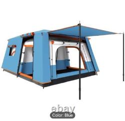 Blue Camping Tent Double Layer Tunnel Tent with Porch Living Area and 2 Rooms UK