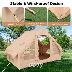 COSTWAY 4-6 People Inflatable Tent Large Camping Tent with4 Screen Windows-White