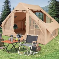 COSTWAY 4-6 People Inflatable Tent Large Camping Tent with4 Screen Windows-White