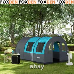 Camping Room Tunnel 6-Person Water-Resistant with 5-Mesh Windows Grey & Blue