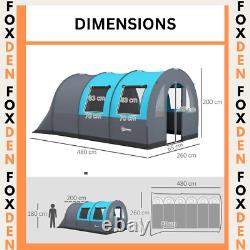 Camping Room Tunnel 6-Person Water-Resistant with 5-Mesh Windows Grey & Blue