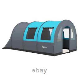 Camping Room Tunnel 6-Person Water-Resistant with 5-Mesh Windows Grey & Blue