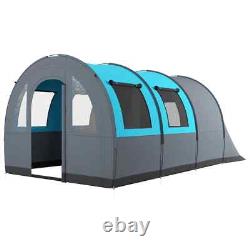 Camping Room Tunnel 6-Person Water-Resistant with 5-Mesh Windows Grey & Blue