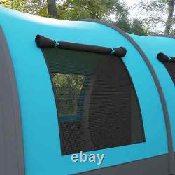 Camping Room Tunnel 6-Person Water-Resistant with 5-Mesh Windows Grey & Blue