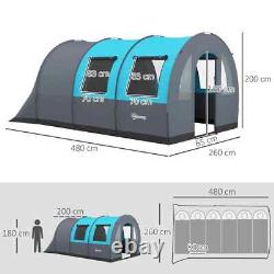 Camping Room Tunnel 6-Person Water-Resistant with 5-Mesh Windows Grey & Blue