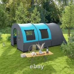 Camping Room Tunnel 6-Person Water-Resistant with 5-Mesh Windows Grey & Blue