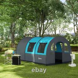 Camping Room Tunnel 6-Person Water-Resistant with 5-Mesh Windows Grey & Blue