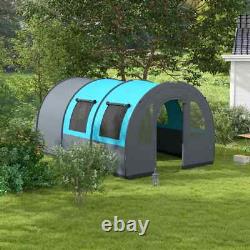 Camping Room Tunnel 6-Person Water-Resistant with 5-Mesh Windows Grey & Blue