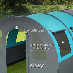 Camping Room Tunnel 6-Person Water-Resistant with 5-Mesh Windows Grey & Blue