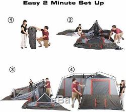 Camping Tent 12 Person Brown Red 3 Rooms 16'x16' Large Instant Family Cabin