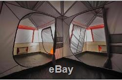 Camping Tent 12 Person Brown Red 3 Rooms 16'x16' Large Instant Family Cabin