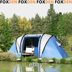 Camping Tent 2-Bedrooms Family Tent Water-Resistant with Doors & Windows Blue