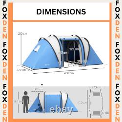 Camping Tent 2-Bedrooms Family Tent Water-Resistant with Doors & Windows Blue