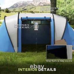 Camping Tent 2-Bedrooms Family Tent Water-Resistant with Doors & Windows Blue