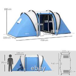 Camping Tent 2-Bedrooms Family Tent Water-Resistant with Doors & Windows Blue