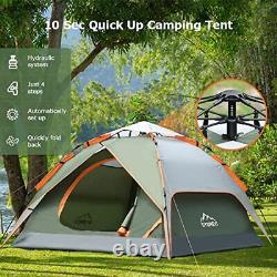 Camping Tent, 3 Man Instant Pop Up Tent Waterproof, Large Double Layer