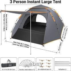 Camping Tent 3Man Pop Up Automatic Instant Three Layer Waterproof 4 Season large