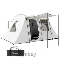 Camping Tent 4-Large Windows Portable Design Water-Resistance Polyester Khaki