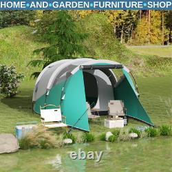 Camping Tent 4-Person Sewn In Groundsheet Water-Resistant 2-Room Design Green