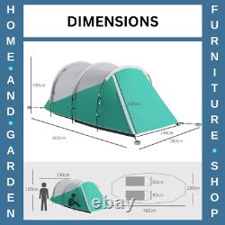 Camping Tent 4-Person Sewn In Groundsheet Water-Resistant 2-Room Design Green