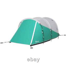 Camping Tent 4-Person Sewn In Groundsheet Water-Resistant 2-Room Design Green