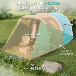 Camping Tent 4-Person Sewn In Groundsheet Water-Resistant 2-Room Design Green