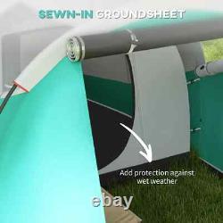 Camping Tent 4-Person Sewn In Groundsheet Water-Resistant 2-Room Design Green