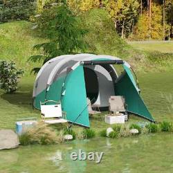 Camping Tent 4-Person Sewn In Groundsheet Water-Resistant 2-Room Design Green