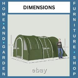 Camping Tent 5 6 Man Berth Tunnel Tent Hiking Fishing Cover Windows Pockets HGFS