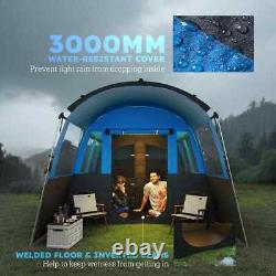 Camping Tent 8-Person Tunnel Design with 4 Large Windows & Sleeping Cabins Blue