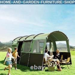 Camping Tent 8-Person Tunnel Design with 4 Large Windows & Sleeping Cabins Green