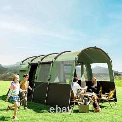 Camping Tent 8-Person Tunnel Design with 4 Large Windows & Sleeping Cabins Green