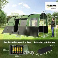 Camping Tent 8-Person Tunnel Design with 4 Large Windows & Sleeping Cabins Green