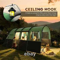 Camping Tent 8-Person Tunnel Design with 4 Large Windows & Sleeping Cabins Green