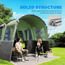 Camping Tent 8-Person Tunnel Design with 4 Large Windows & Sleeping Cabins Green