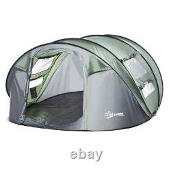 Camping Tent Dome Pop-up Tent with Windows for 4-5 Person Dark Green