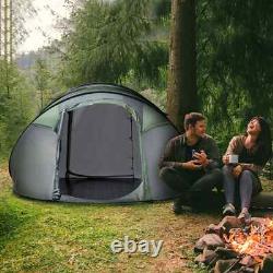 Camping Tent Dome Pop-up Tent with Windows for 4-5 Person Dark Green