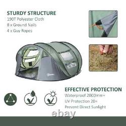 Camping Tent Dome Pop-up Tent with Windows for 4-5 Person Dark Green