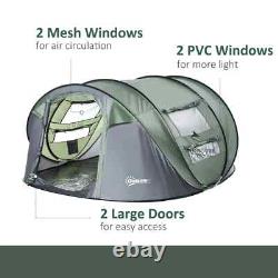 Camping Tent Dome Pop-up Tent with Windows for 4-5 Person Dark Green