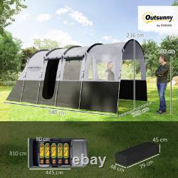Camping Tent Tunnel Design with 4 Large Windows Dark Grey 8-Person