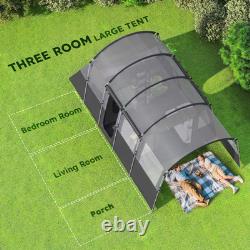 Camping Tent Tunnel Design with 4 Large Windows Dark Grey 8-Person
