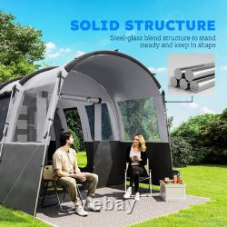 Camping Tent Tunnel Design with 4 Large Windows Dark Grey 8-Person